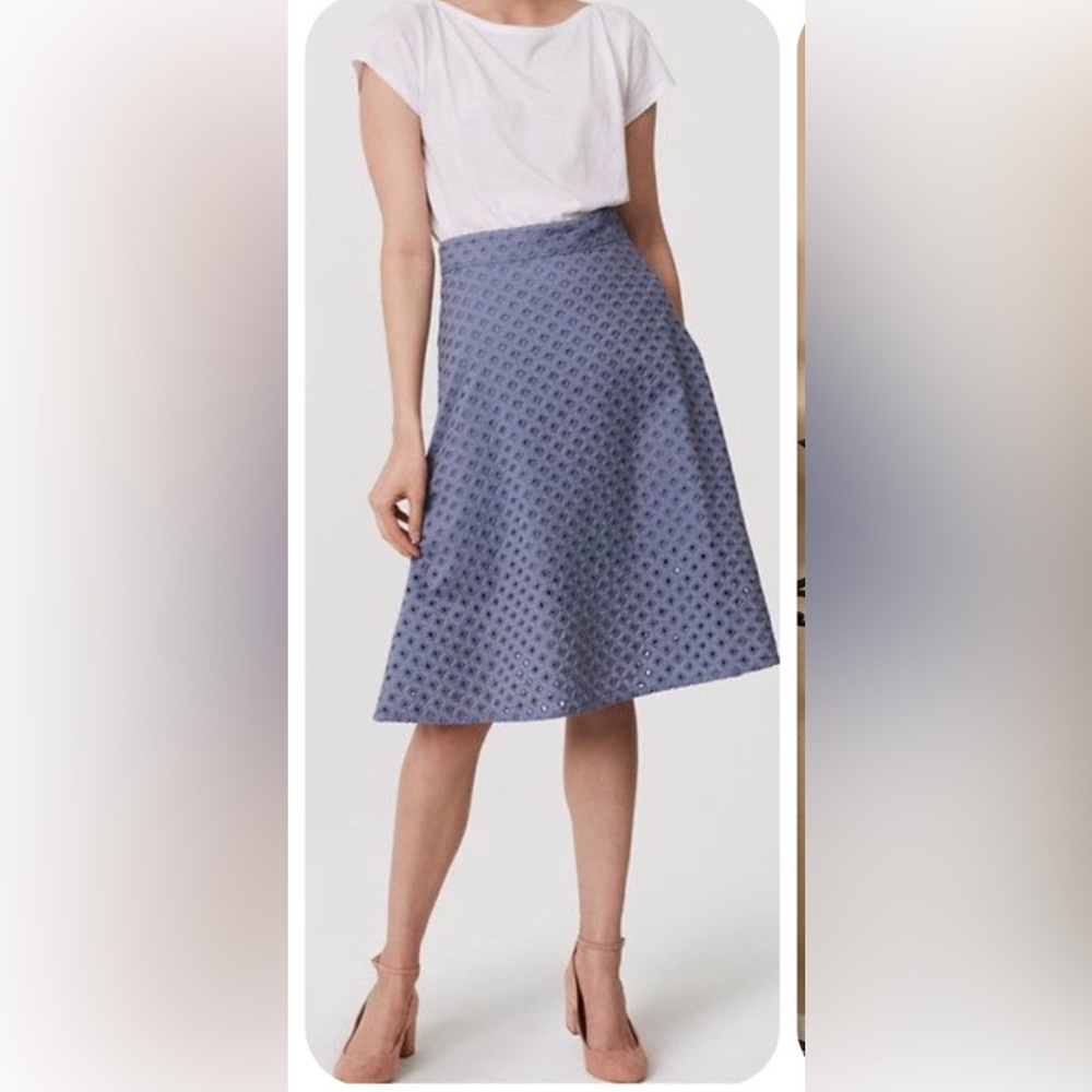 Loft Eyelet Blue MIDI Skirt